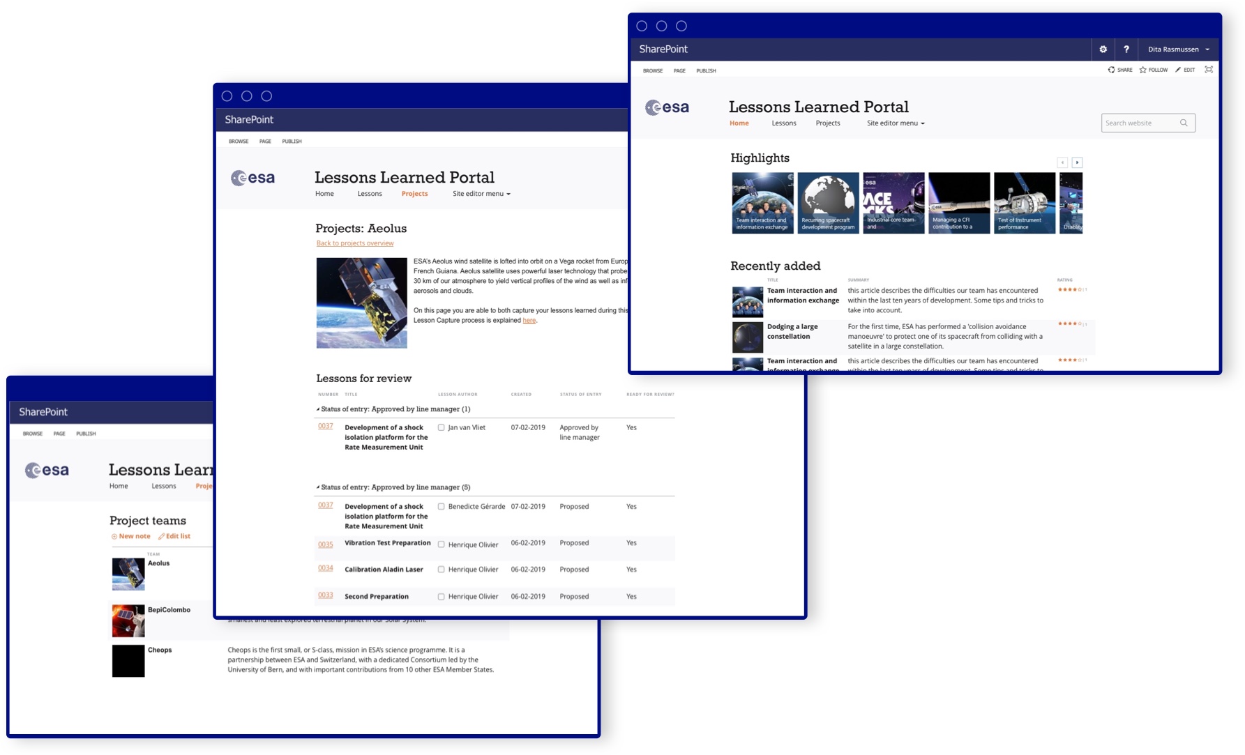 Screenshot Lessons Learned Portal ESA